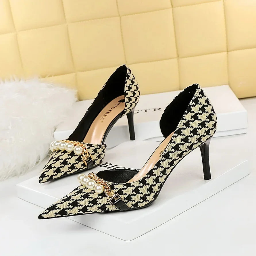 BIGTREE Elegant Plaid Evening Pumps