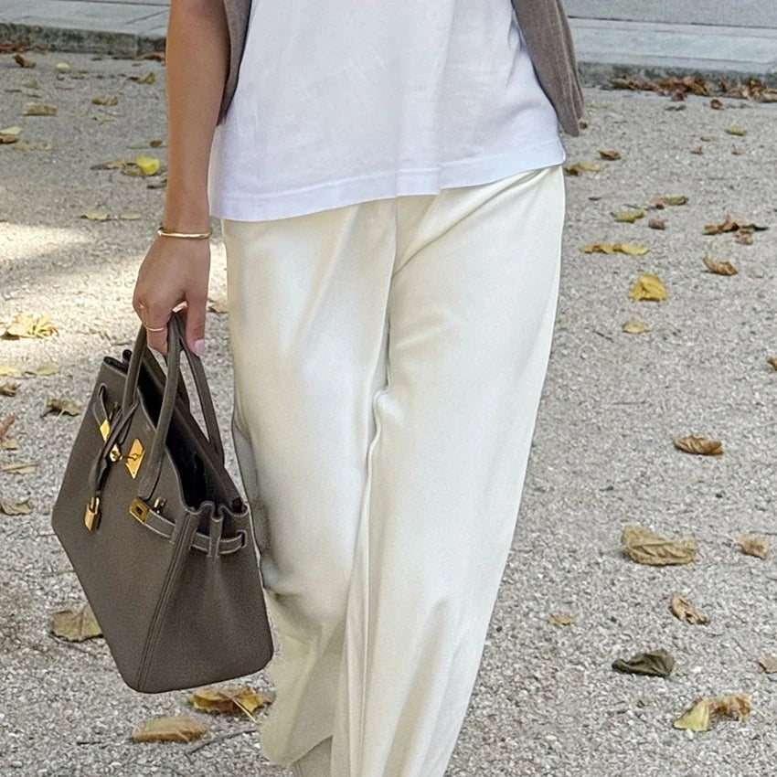 Diana Tricot Satin Flare Leg Pants
