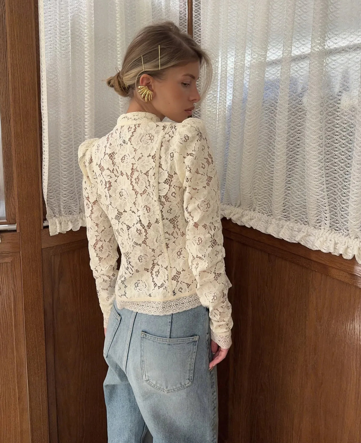Vintage Century Mandarin Floral Lace Blouse