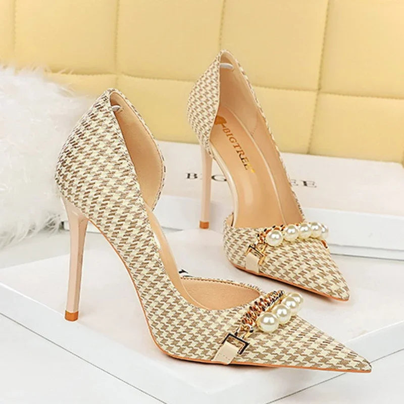BIGTREE Elegant Plaid Evening Pumps
