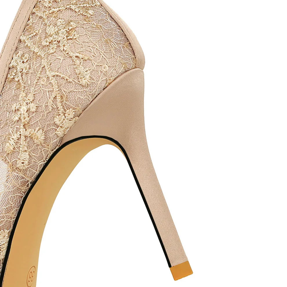 Champagne Noir Lace Heels