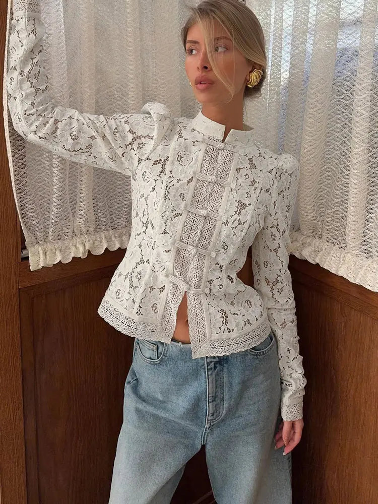 Vintage Century Mandarin Floral Lace Blouse