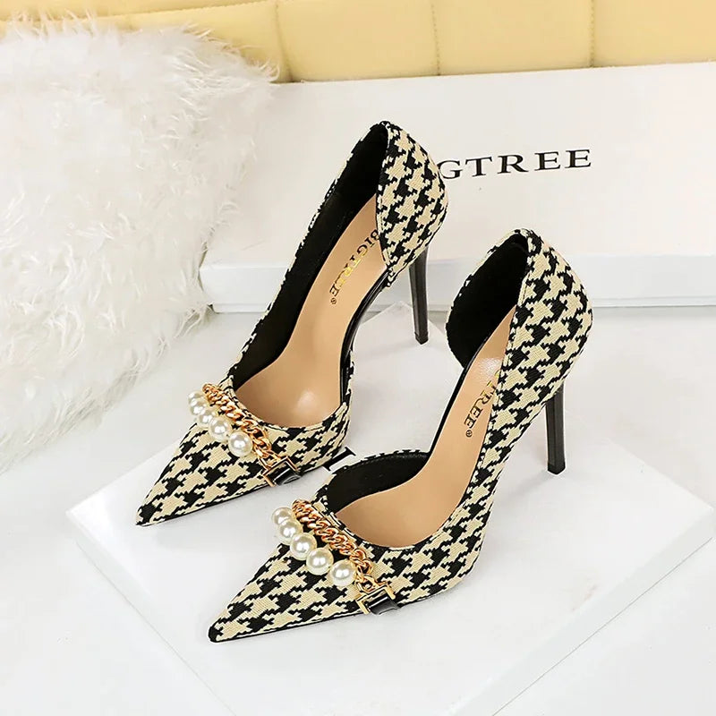 BIGTREE Elegant Plaid Evening Pumps