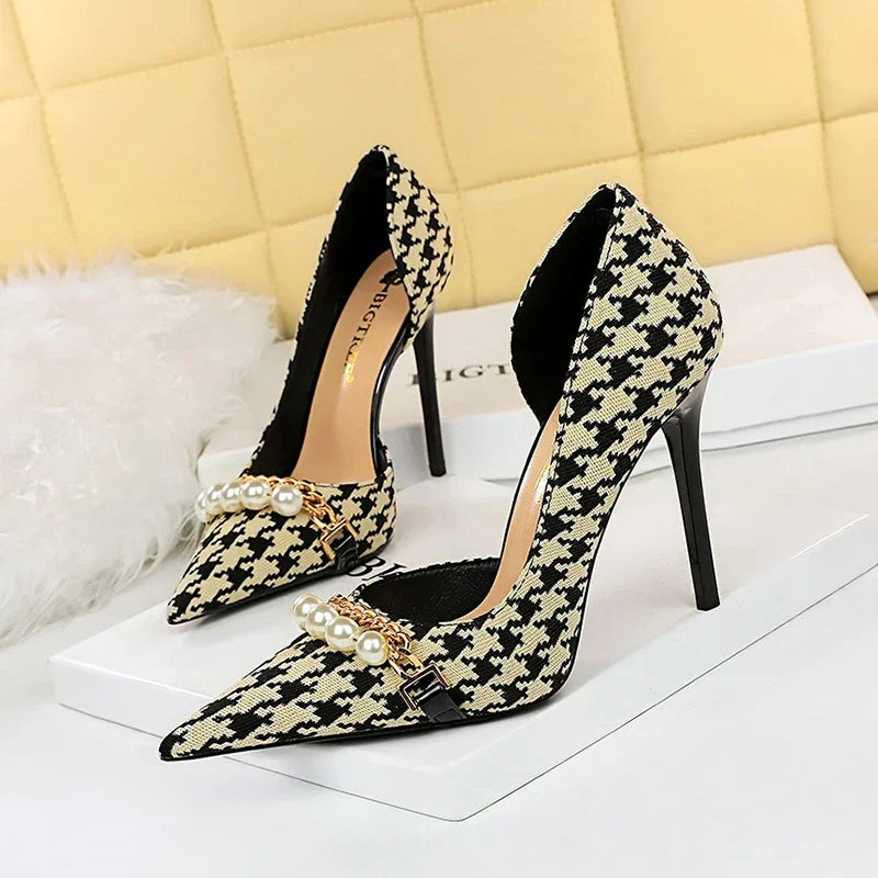 BIGTREE Elegant Plaid Evening Pumps