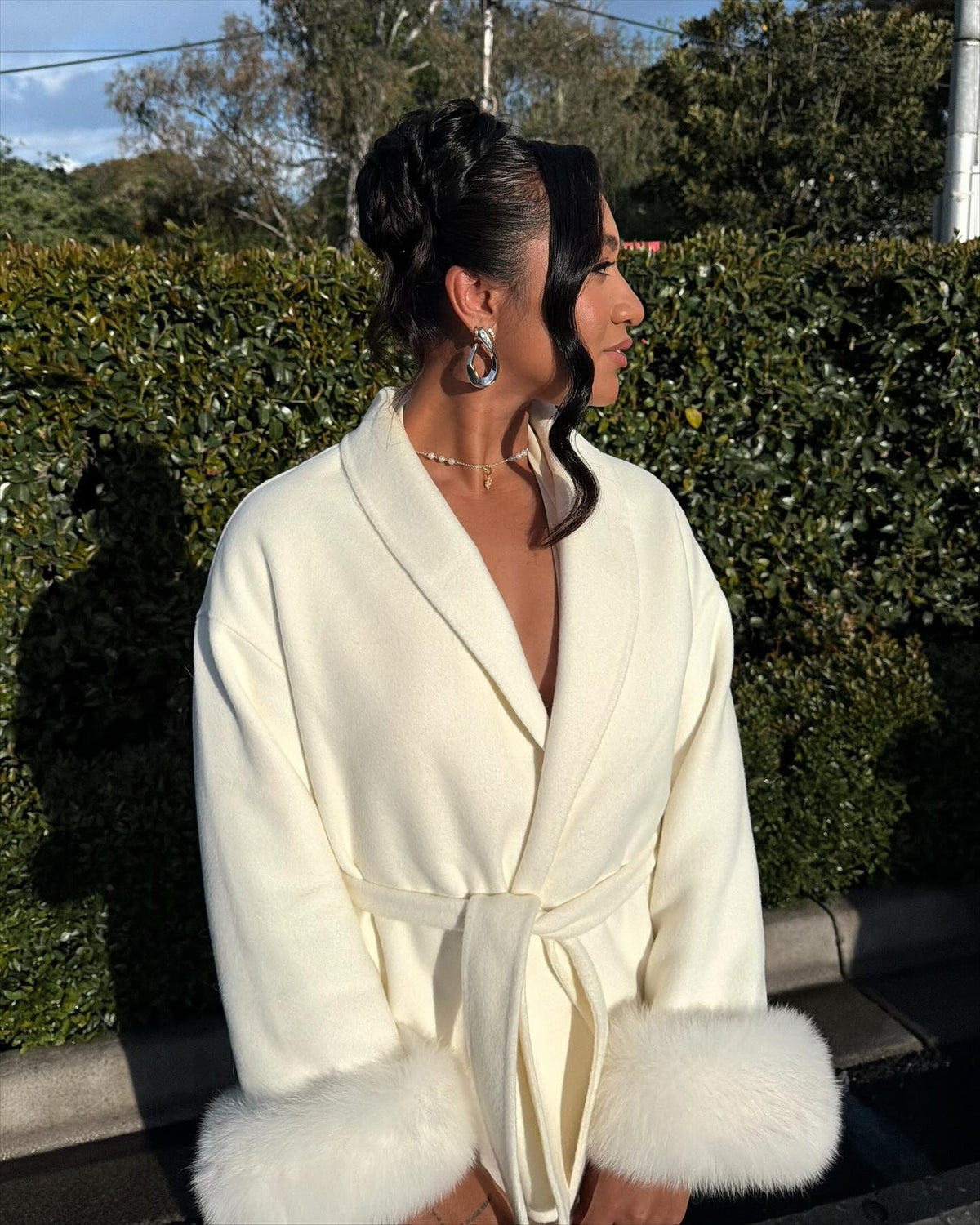Diana Tricot Faux Fur Cuff Belted Coat
