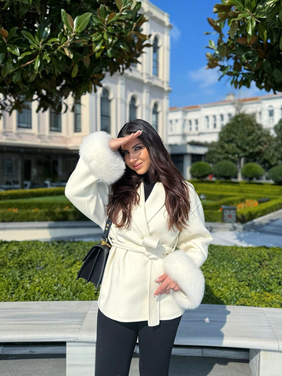 Diana Tricot Faux Fur Cuff Belted Coat
