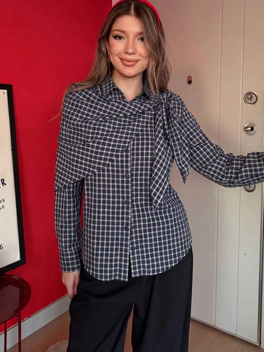 Vintage Century Plaid Scarf-Tie Shirt