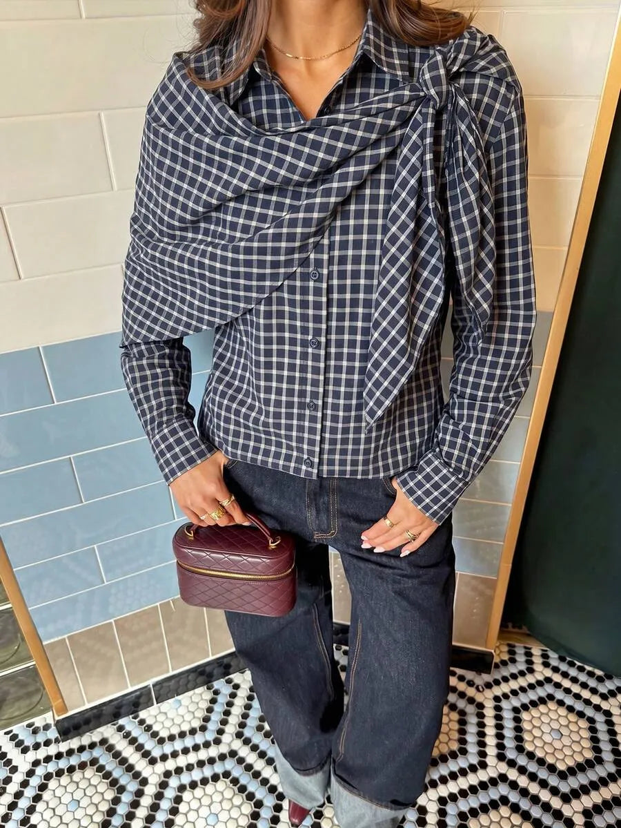 Vintage Century Plaid Scarf-Tie Shirt