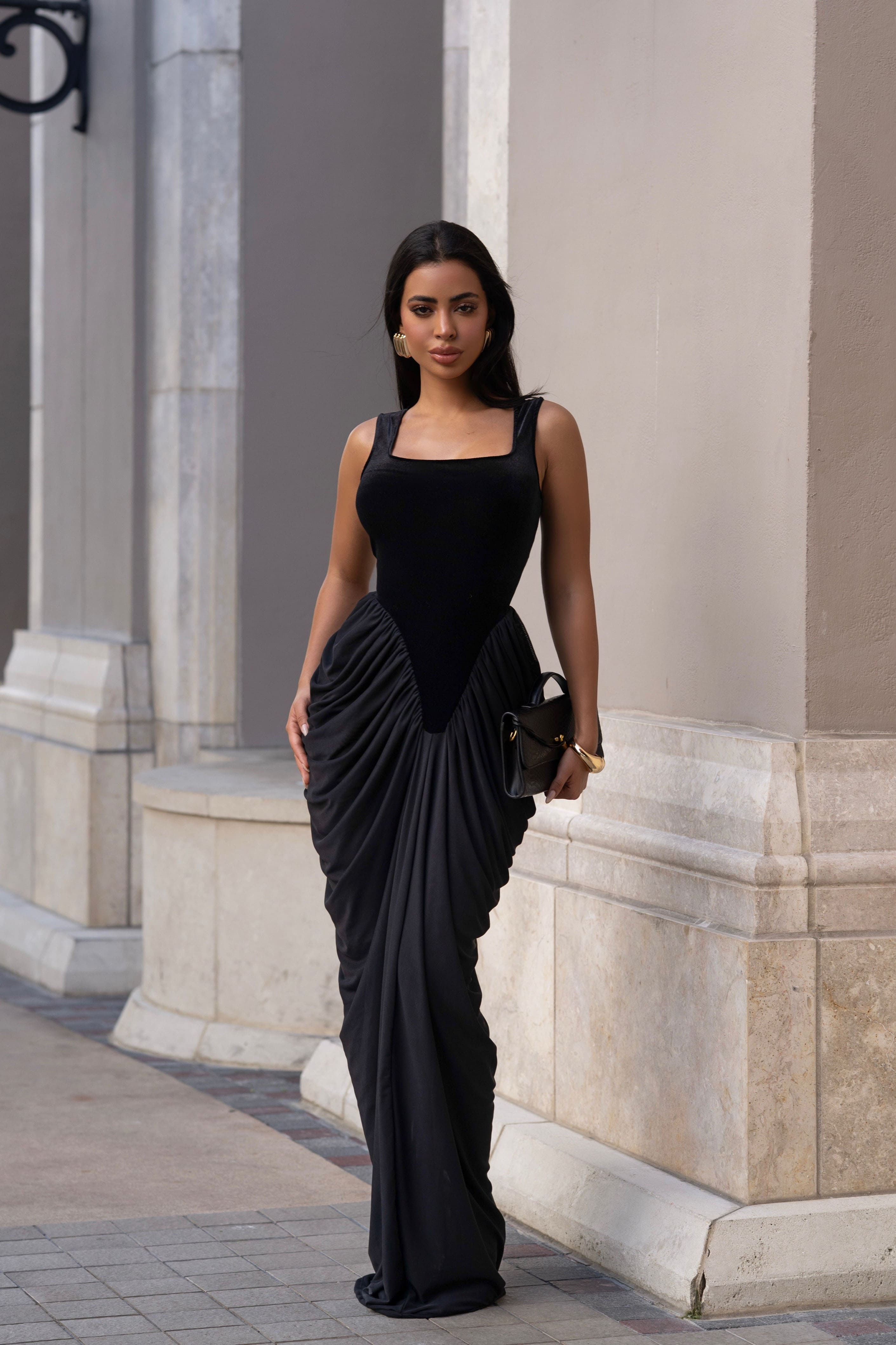 Phantom Grace Velvet Mesh Maxi Dress