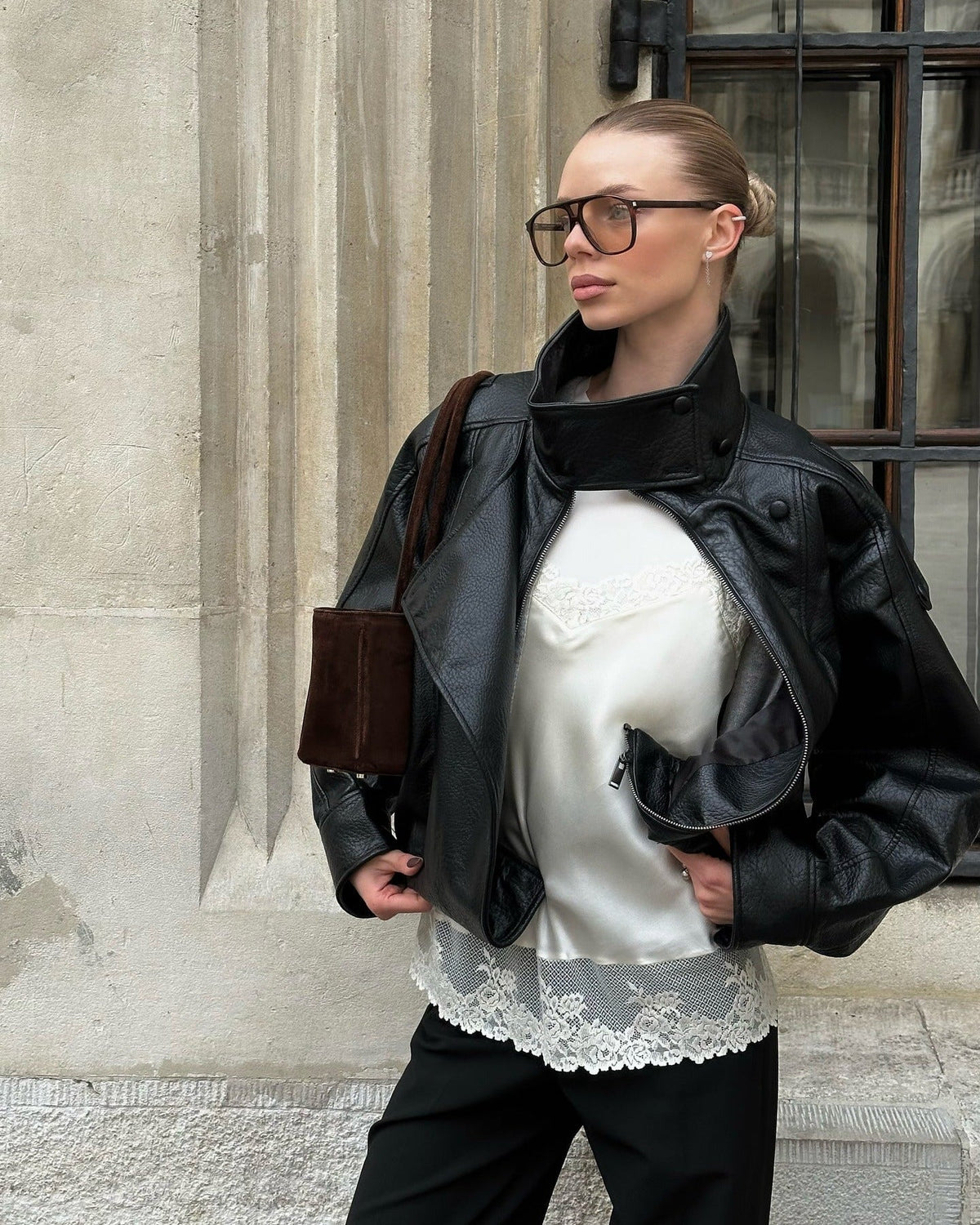 Verona High-Neck Leather Jacket