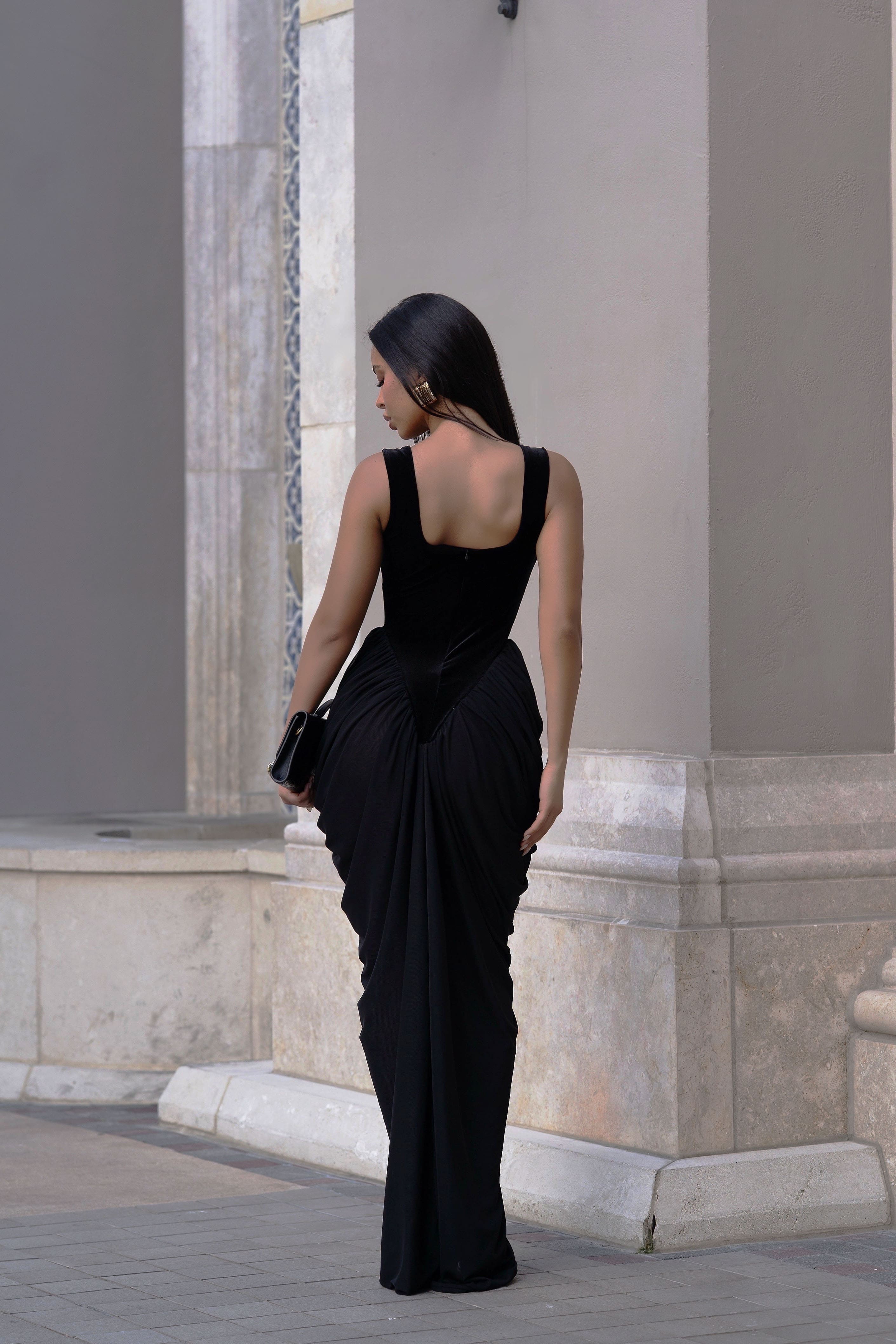 Phantom Grace Velvet Mesh Maxi Dress