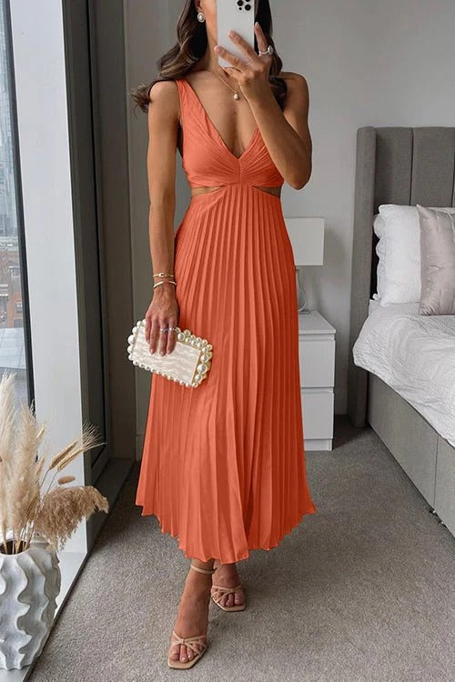 Diana Tricot Pleated Cut-out Maxi Dress